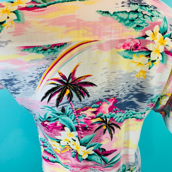 ❌ SOLD ❌ 1980s Hawaiian Pink Palm Tree Top | B 40" - Picture 2 of 8